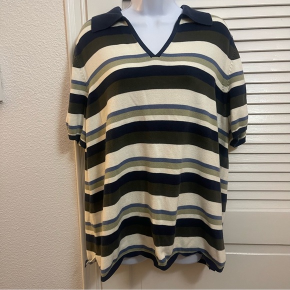 White Stag Sweaters - White Stag Fine Knit Striped Collared Short Sleeve Sweater Sz 18/20 EUC